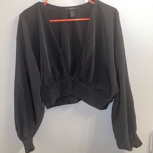 Black V-Neck, button down crop